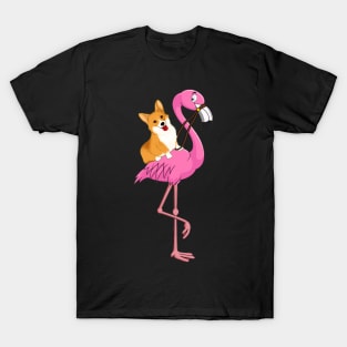 Corgi Rider Flamingo Funny T-Shirt